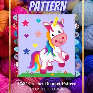 C2C Crochet Blanket Pattern, Unicorn, PDF Digital Download