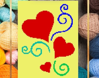 Hearts, C2C Crochet Blanket Pattern, PDF Pattern