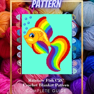 C2C Crochet Blanket Pattern, Rainbow Fish, PDF Digital Download