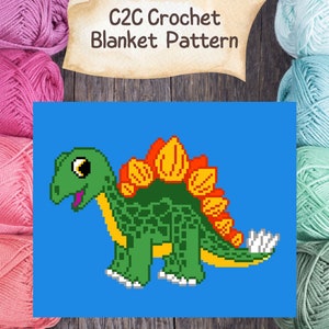 C2C Crochet Blanket Patten, Stegosaurus, PDF Digital Download
