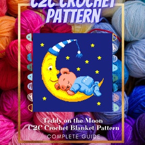 C2C Crochet Blanket Pattern, Teddy on the Moon, PDF Digital Download