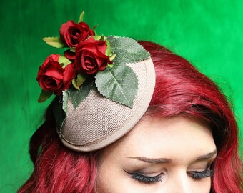 Quirky Cute Boutique Rockabilly Rose Fascinator, Red Rose Wedding Fascinator, Red Rose Hatinator, Rose Hat, Red Fascinator