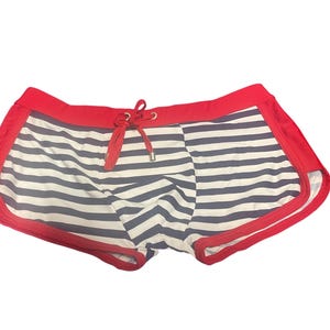 Stripe Navy and White Swimming trunks, Vintage swimming trunks, Mens beach trunks, retro swim style, classic beach look, 80s , Size  XL