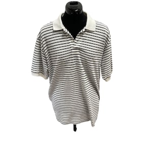 Vintage Polo Shirt- Classic Style, Retro Vibe: White and Navy stripe Polo shirt size XL