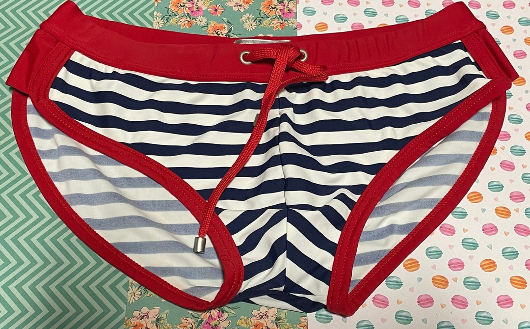 Vintage Mens Swimming Briefs Navy and White Stripe Swimming Etsy
