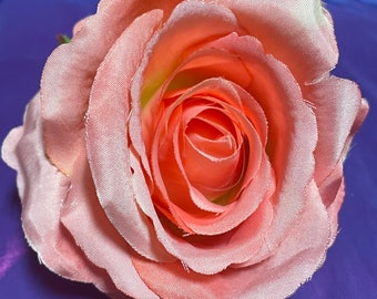 Single Coral Rose Hair Pin, Coral Rose Flowers Clip, Coral hair flowers, rockabilly rose, wedding flowers, flower corsage, rose clip,