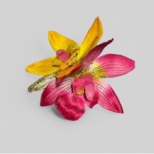 Double orchid hair clip, Tropical hair flower, Hawaiian flower clip