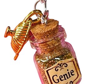 Genie Lamp Halsband: Önskelampa i brons, glasflaska, fantasihalsband, lamphalsband, udda halsband, OOAK