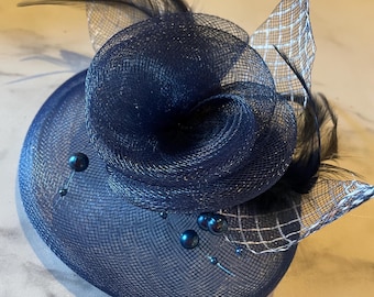 Navy Blue and Silver Fascinator - Etsy display picture 2