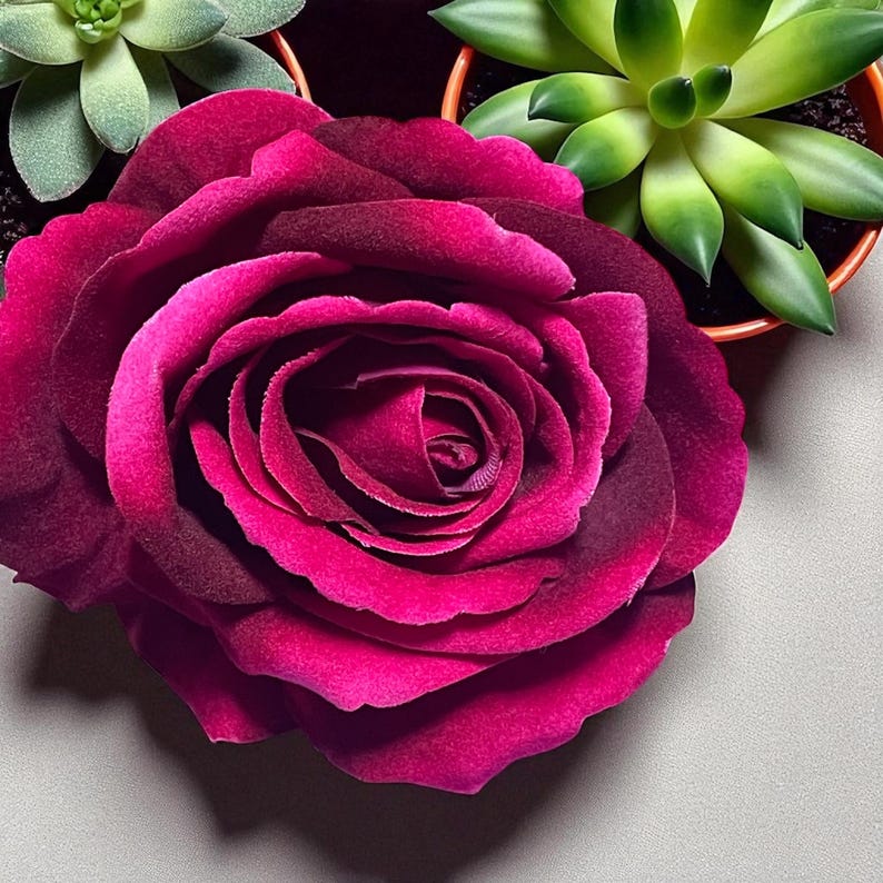 Single Medium Deep Pink and Burgundy Velvet Rose Clip - Etsy