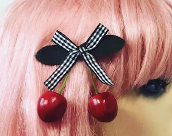 Cherry Hair Clips, rockabilly cherry clip, sweet lolita hair clips, rockabilly clip, pin up style,
