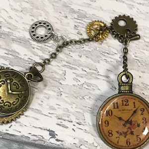 Steampunk clock pin, brooch, pocket watch pin, clock pin, clock lover gift, gift for him.