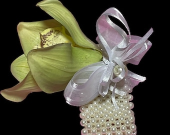 Bracciale orchidea verde lime, corsage da ballo, braccialetto floreale, corsage da polso floreale, accessori da damigella d'onore, accessorio pin up