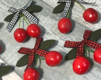 Rockabilly Cherry Hair Clips, Pin- Up Cherry Clips, Fruity Hair Clips, pin-up girl accessories, fruit hair pins, Cherry hair clip,