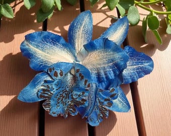 Haarclip helderblauwe orchidee: tropische Hawaiiaanse bloem, strandbruiloft, rockabilly-huwelijksstijl