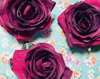 Single Burgundy Rose Clip, burgundy flower hair flower, rose hair flowers, formal event accessories, wedding hairstyles, Rockabilly Rose