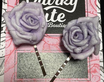A pair of Lilac  flowers hair clips, lilac rose clips, rose hair picks, rose hair pins x 2