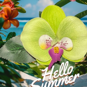 Hawaiian lime green orchid clip, lime green orchid, tropical flower clip, green orchid flower, rockabilly hair flower, pin up style