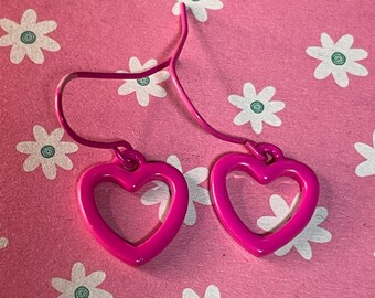 Pink Heart Dangle Earrings,