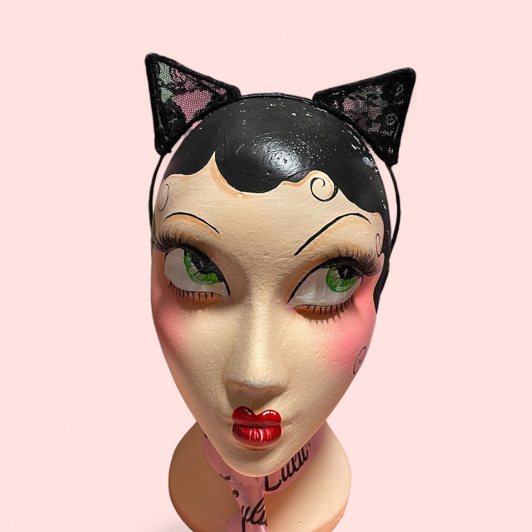Quirky Cute: Black Lace Cat Ear Headband, Cat Cosplay, Cat Costume, Cat