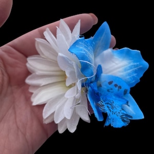Pinza de margarita y orquídea, pinza para el cabello boho, flores para el cabello de colores, estilo veraniego, boda en la playa, flores para el cabello tropicales, flores para el cabello exóticas.