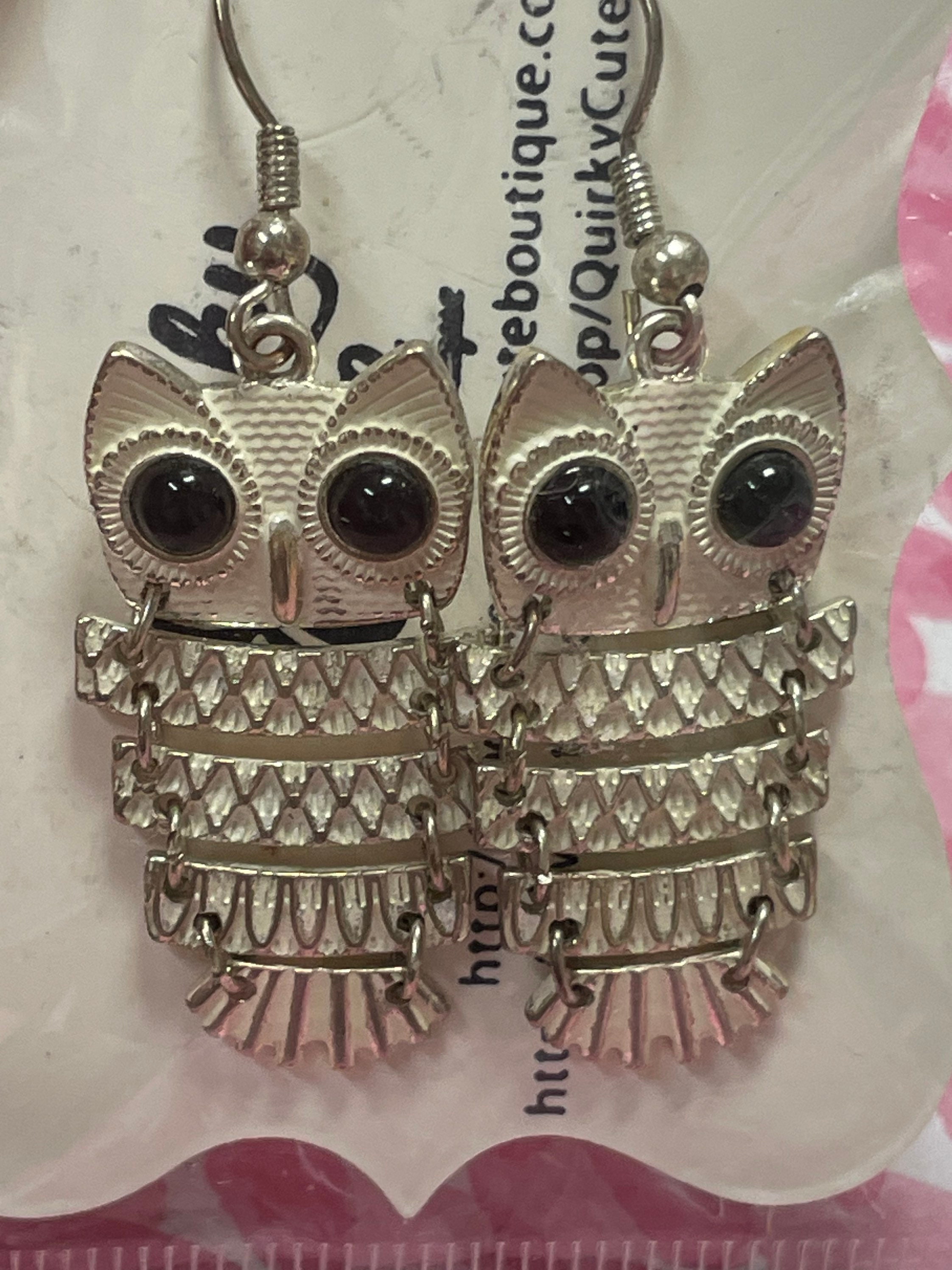 Handmade Owl Dangle Earrings: Stainless Steel Bird Drop Earrings