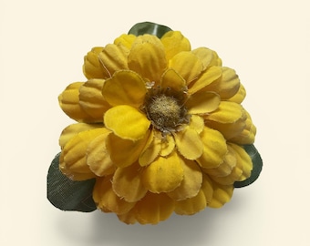 Vintage 1970s Yellow Flower Hair Clip – Retro Deadstock Hair Accessory, Rockabilly Pin‑Up Style