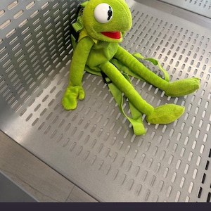 Vintage Kitsch Kermit the Frog Backpack, Reworked Plush Bag