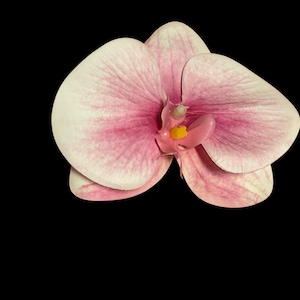 Orquídea rosa individual, broche de flor ruborizada, accesorio para el cabello tropical, broches florales exóticos, flor de orquídea rosa para el cabello, flor hawaiana para el cabello