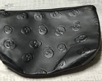 Black Embossed Skull Makeup Bag – Gothic Faux Leather Pouch