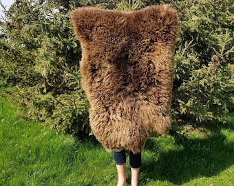 sheepskin rug Scandinavian soft Dense wool brown color 100% natural