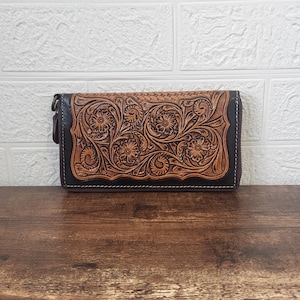 Genuine leather wallet-Handcrafted Leather Cowhide Wallet - wallets for women