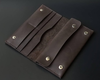 Genuine leather wallet, matte surface, hand stitched