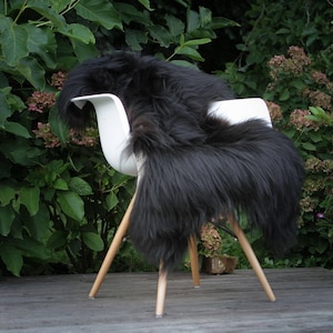 Genuine Natural Icelandic black Sheepskin Rug  long , soft wool 100%  natural