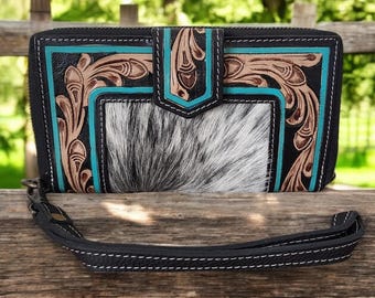 Genuine leather wallet-Handcrafted Leather Cowhide Wallet - wallets for women