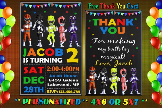 Power Rangers Invitation Power Rangers Birthday Party Power Etsy