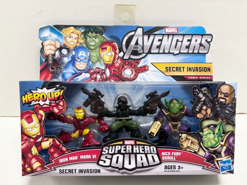 Marvel Avengers Superhero Squad Figure Set of 3, Skrull Nick Fury Iron Man 2010 image 1