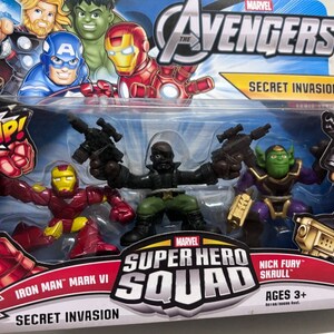 Marvel Avengers Superhero Squad Figure Set of 3, Skrull Nick Fury Iron Man 2010 image 2