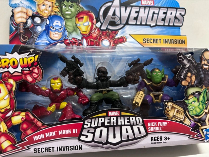 Marvel Avengers Superhero Squad Figure Set of 3, Skrull Nick Fury Iron Man 2010 image 2