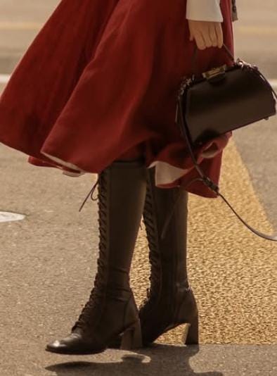 Square Toe Block Heel Knee High Leather Laceup Boots - Coffee Brown ...