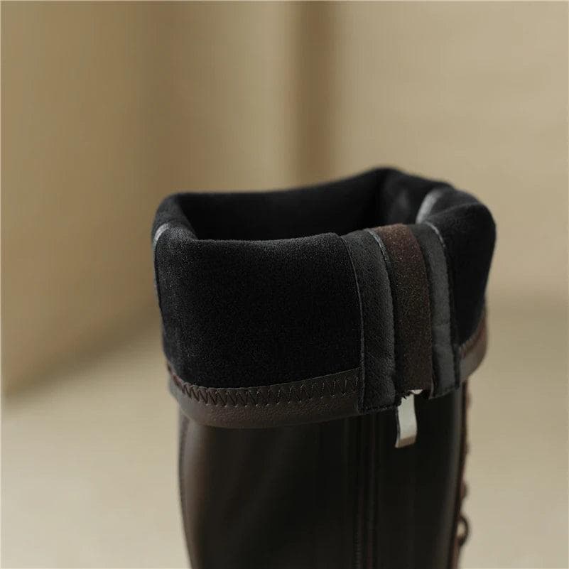 Square Toe Block Heel Knee High Leather Laceup Boots - Coffee Brown ...