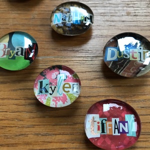 Benutzerdefinierte Glasmagnet | Super starker Magnet Buchstabenmagnet | Namensmagnet | Einzigartiges Geschenk | Wortkunst | Personalisiertes Geschenk Collagenkunst