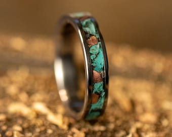 Turquoise and Copper Titanium Ring