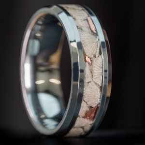 Beveled Tungsten Petoskey Stone & Keweenaw Copper Inlay Ring