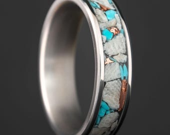 Michigan Petoskey Ring - With Keweenaw Copper and Turquoise