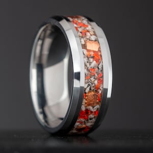 Yooper Glow, Keweenaw Copper and Fire Opal - Tungsten Band
