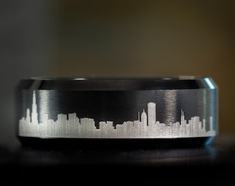 Chicago Skyline - Black Tungsten Band