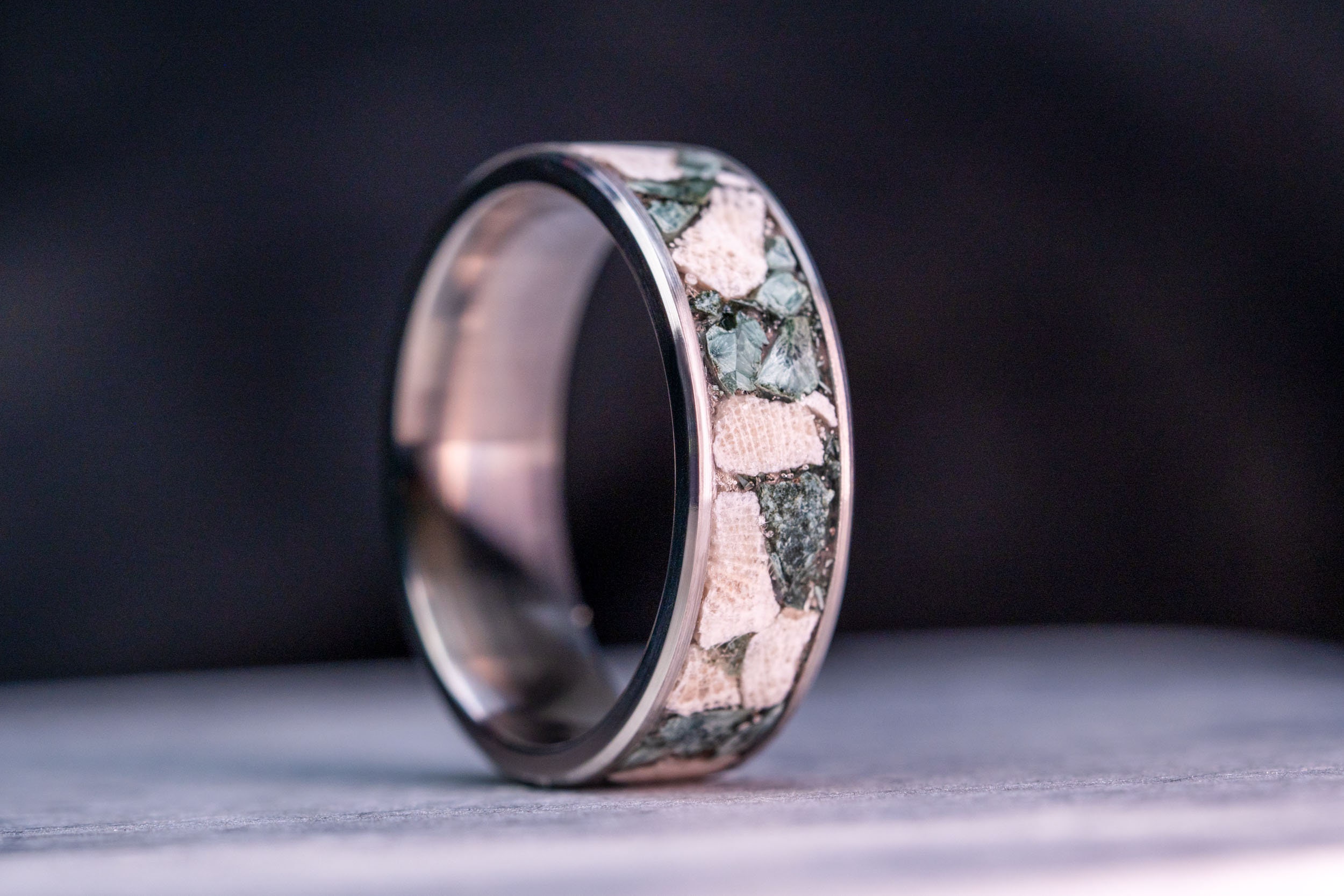 Isle Royale Ring - Titanium Band with Greenstone and Petoskey Stone