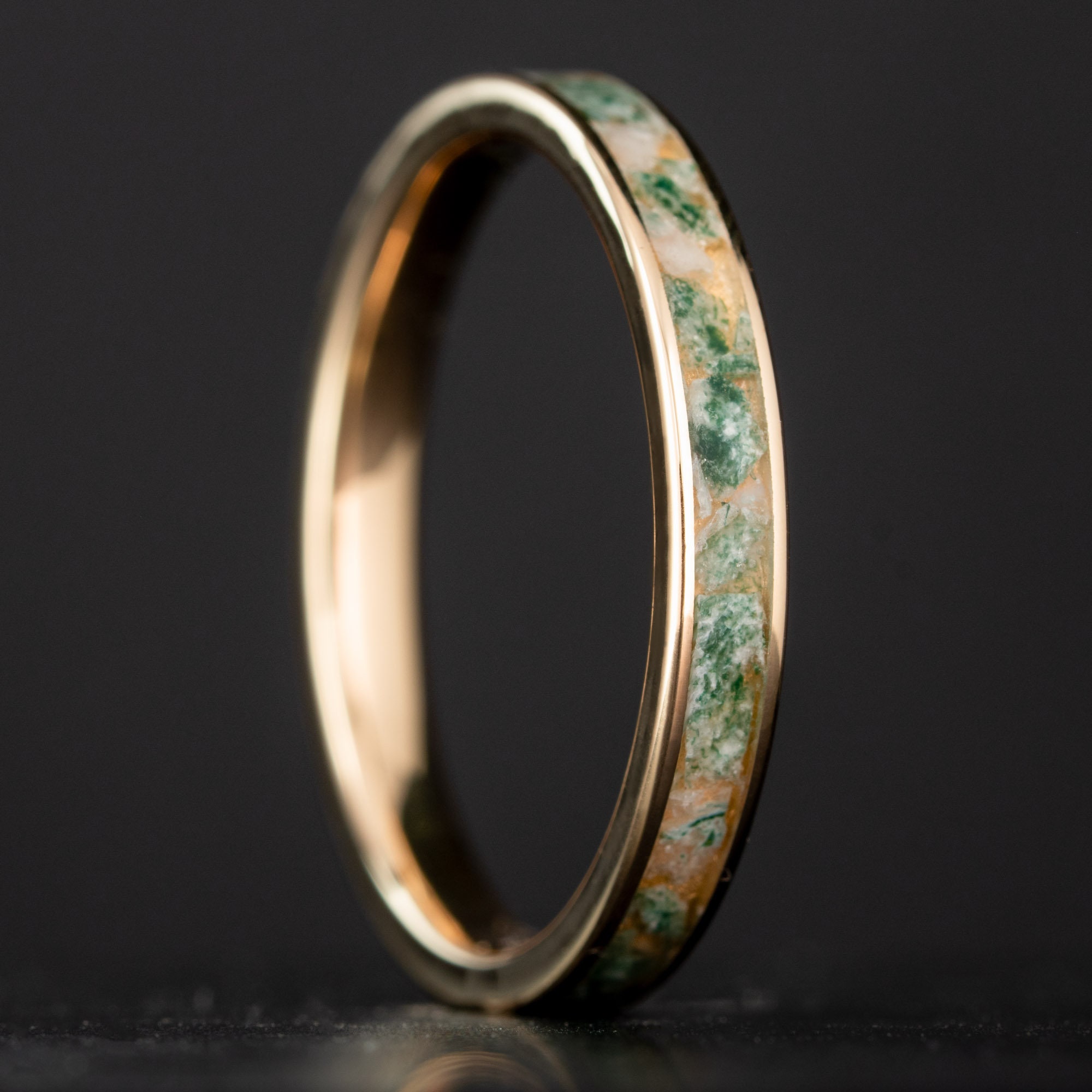Thin Gold Moss Agate Inlay Ring