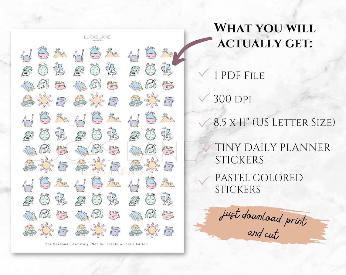 Printable Tiny Stickers for Planner Printable Self Care Stickers ...